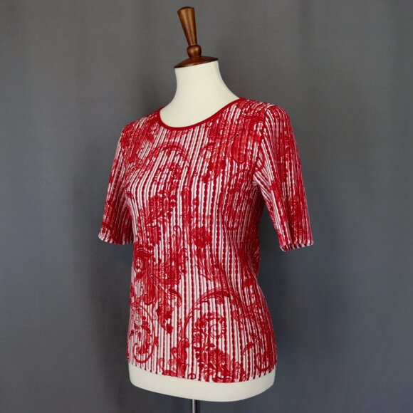 Etro 44 / 8 / Medium Red & White Paisley Short Sleeve Top - Picture 4 of 11